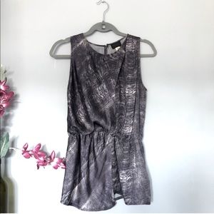 Diesel grey abstract print peplum waist silky sleeveless blouse S